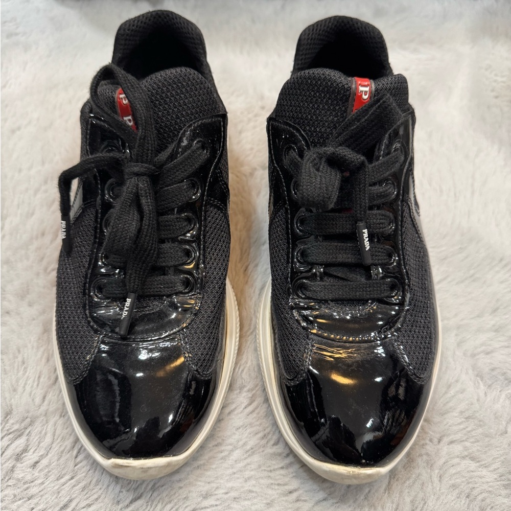 Prada Patent Leather Black and White  Sneakers for Women